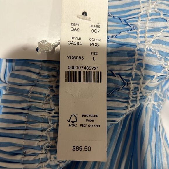 J. Crew blue and white Paloma top in stripe NWT smocked size large - Picture 8 of 12